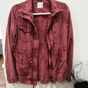 SO Red Utility Jacket with Stand-Up Collar and Full-Length Zipper